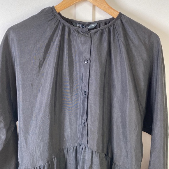 Zara Black satin tiered long sleeve dress - Size Small - Picture 2 of 7